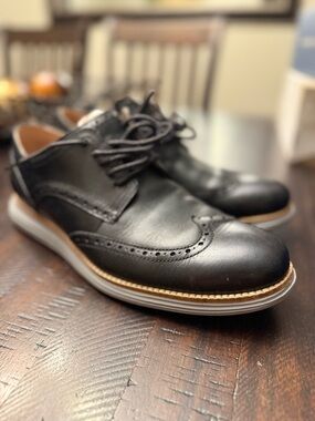 Cole Haan Black Leather Wingtip Derby with Contrast Welt